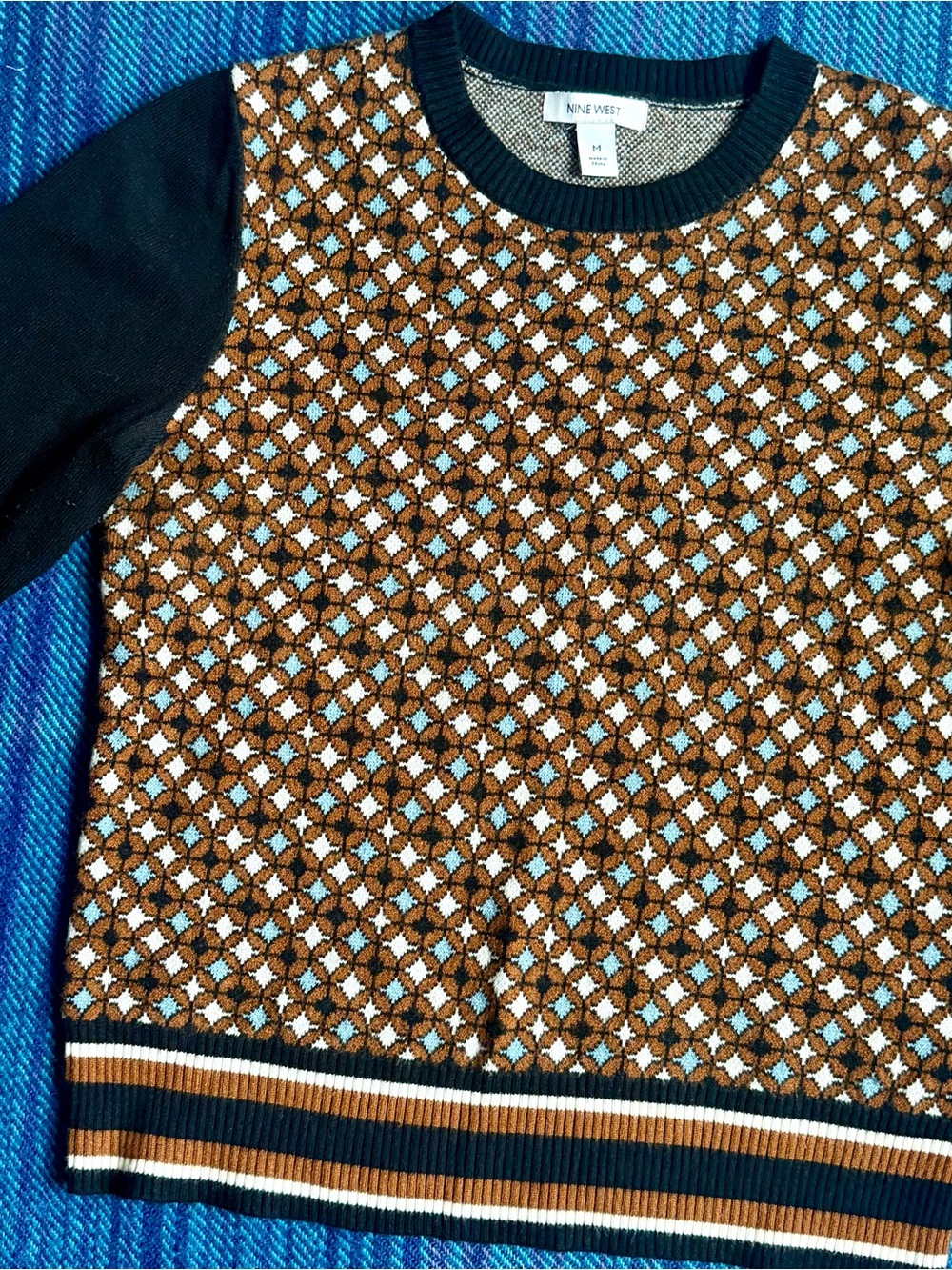 Nine West Brown Patterned Crewneck Sweater